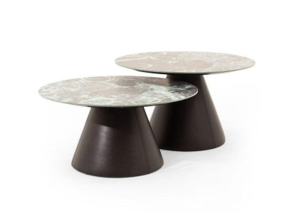  Stilvoller 2x Couchtische mit Porzellanplatte in braun Farbe Wohnzimmer
